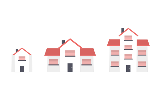 Illustration of a house, small building to a big building.